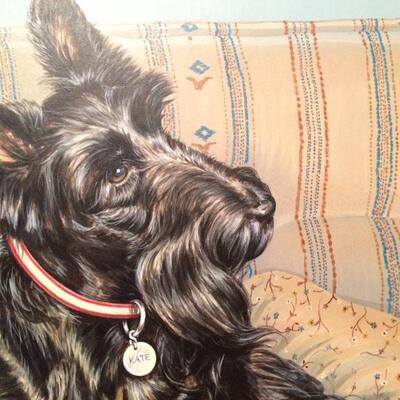Lithograph Print from Portrait Painting of Two Black  Scottish Terriers Signed Croner'92 (A)