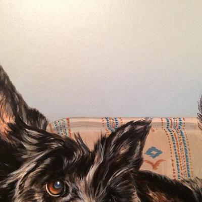Lithograph Print from Portrait Painting of Two Black  Scottish Terriers Signed Croner'92 (A)