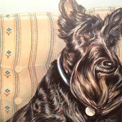 Lithograph Print from Portrait Painting of Two Black  Scottish Terriers Signed Croner'92 (A)