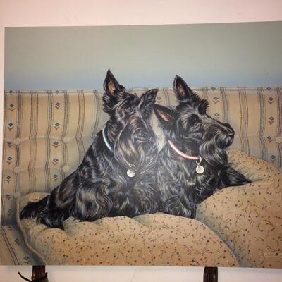 Lithograph Print from Portrait Painting of Two Black  Scottish Terriers Signed Croner'92 (A)