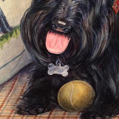 Lithograph Print from Portrait Painting of One Black Scottish Terrier Signed Croner'92 (B)