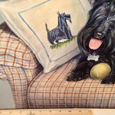 Lithograph Print from Portrait Painting of One Black Scottish Terrier Signed Croner'92 (B)