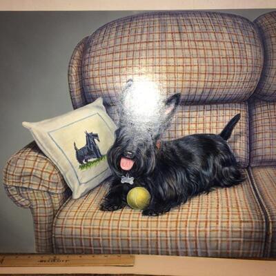 Lithograph Print from Portrait Painting of One Black Scottish Terrier Signed Croner'92 (B)