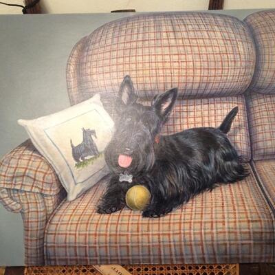 Lithograph Print from Portrait Painting of One Black Scottish Terrier Signed Croner'92 (B)