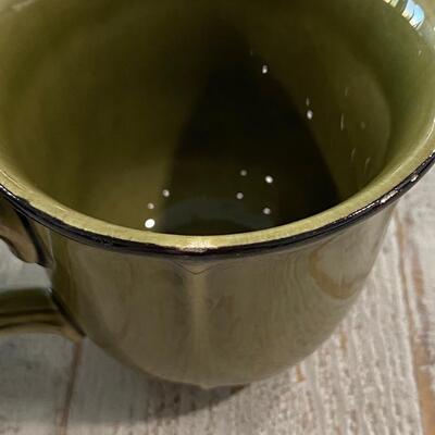 Vintage Avocado Olive Green & Black Stoneware Coffee Cup Mugs