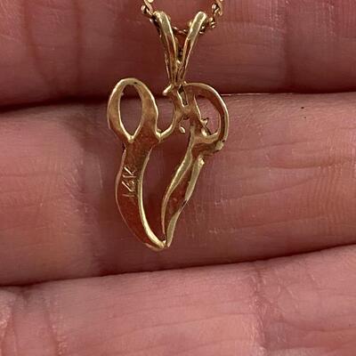 14k Yellow Gold V Initial Charm Pendant with Necklace