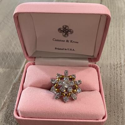 Camrose & Kross Audrey Hepburn Collection Gold & Silver Tone Crystal CZ Cocktail Ring