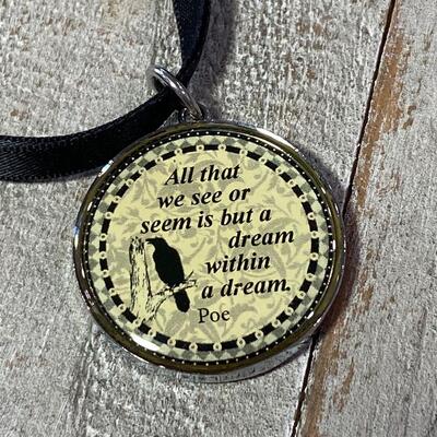 Raven Pendant Charm Ribbon Choker Necklace Edgar Allen Poe Quote