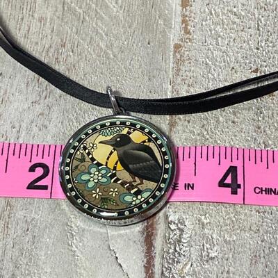 Raven Pendant Charm Ribbon Choker Necklace Edgar Allen Poe Quote
