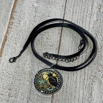 Raven Pendant Charm Ribbon Choker Necklace Edgar Allen Poe Quote