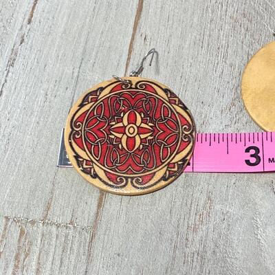 Pair of Lightweight Red & Black Painted Stained Wood Disc Earrings