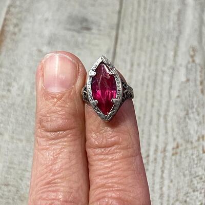 Antique Sterling Silver Pink Rubellite Tourmaline Marquise Ring