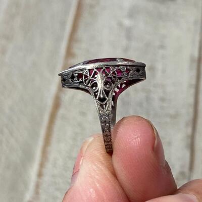 Antique Sterling Silver Pink Rubellite Tourmaline Marquise Ring