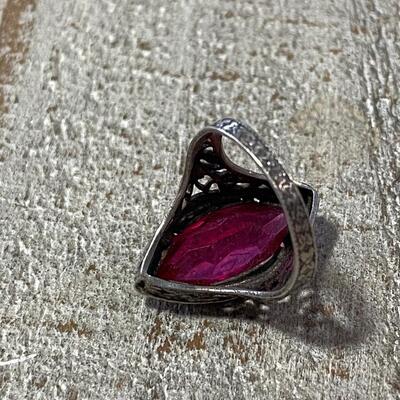 Antique Sterling Silver Pink Rubellite Tourmaline Marquise Ring