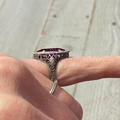 Antique Sterling Silver Pink Rubellite Tourmaline Marquise Ring