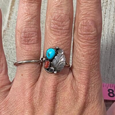 Old Pawn Sterling Silver Turquoise Red Coral Southwestern Navajo Artist Yazzie Hallmarked Ring