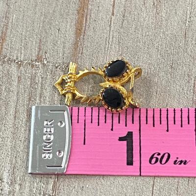 Vintage Small Gold Tone Owl Charm Pendant Onyx Cabochon Eyes