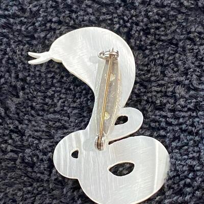 Mother of Pearl Carved Shell Cobra Snake Serpent Pin Brooch