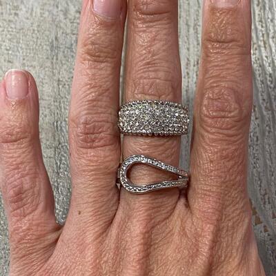 Pair of Silver Tone Rhinestone CZ Fashion Cocktail Rings