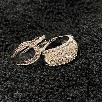 Pair of Silver Tone Rhinestone CZ Fashion Cocktail Rings