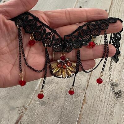 Black Lace Gothic Novelty Costume Choker Bracelet Ring