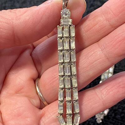 Vintage Clip Style Rhinestone Baguette Drop Earrings