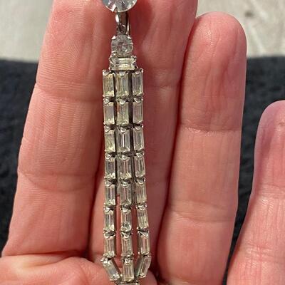 Vintage Clip Style Rhinestone Baguette Drop Earrings