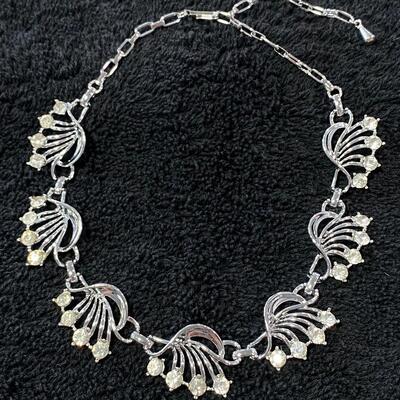 Vintage Silver Tone Rhinestone Choker Style Adjustable Necklace