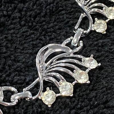Vintage Silver Tone Rhinestone Choker Style Adjustable Necklace