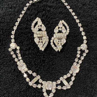 Vintage Rhinestone Dainty Choker & Clip Style Earrings Set