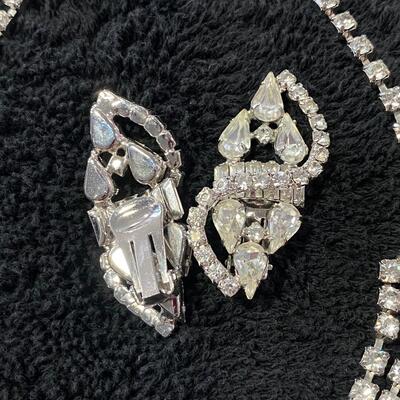 Vintage Rhinestone Dainty Choker & Clip Style Earrings Set