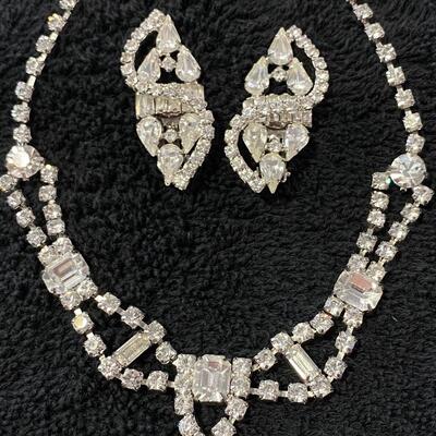 Vintage Rhinestone Dainty Choker & Clip Style Earrings Set