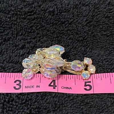 Vintage Clear AB Glass Beaded Necklace & Clip Style Dangle Drop Earrings