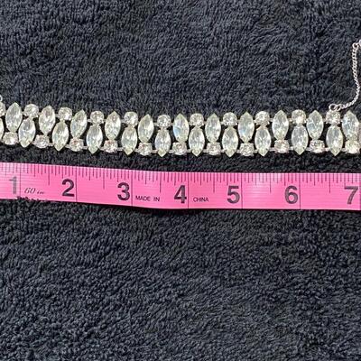 Vintage Crystal Clear Ice Rhinestone Wide Bracelet