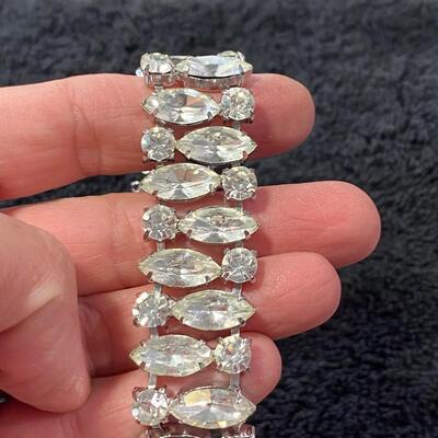Vintage Crystal Clear Ice Rhinestone Wide Bracelet