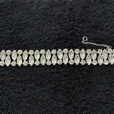 Vintage Crystal Clear Ice Rhinestone Wide Bracelet