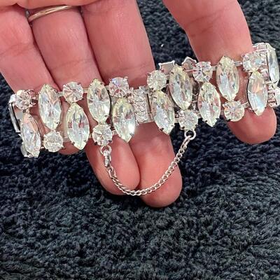 Vintage Crystal Clear Ice Rhinestone Wide Bracelet