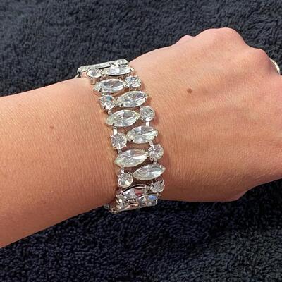 Vintage Crystal Clear Ice Rhinestone Wide Bracelet