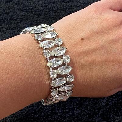 Vintage Crystal Clear Ice Rhinestone Wide Bracelet