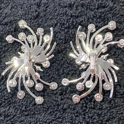 Vintage EMJ Emmons Swirled Starburst Rhinestone Clip Style Earrings