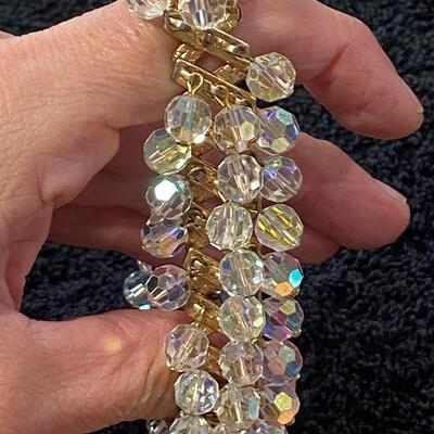 Vintage Crystal Clear AB Dangling Beaded Stretch Bracelet