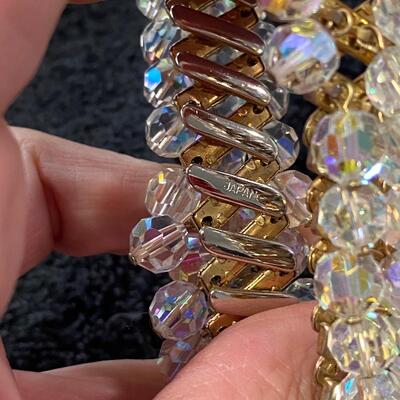 Vintage Crystal Clear AB Dangling Beaded Stretch Bracelet