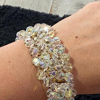 Vintage Crystal Clear AB Dangling Beaded Stretch Bracelet