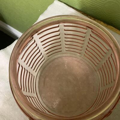 Vintage Anchor Hocking Manhattan pink beehive  biscuit jar