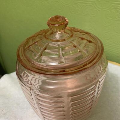 Vintage Anchor Hocking Manhattan pink beehive  biscuit jar