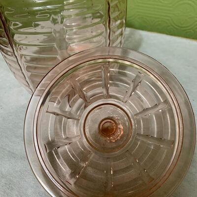 Vintage Anchor Hocking Manhattan pink beehive  biscuit jar