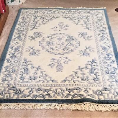 Lot #83  French blue/ivory thick pile rug