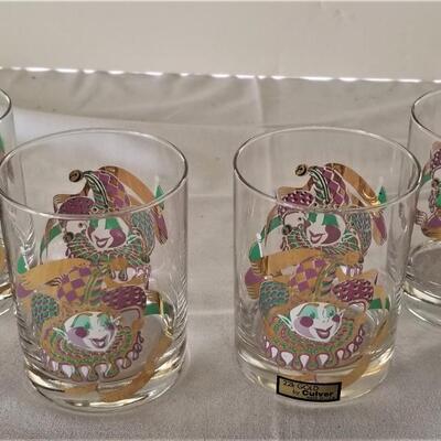 Lot #89  Set of four vintage CULVER Mardi Gras Rocks Glasses