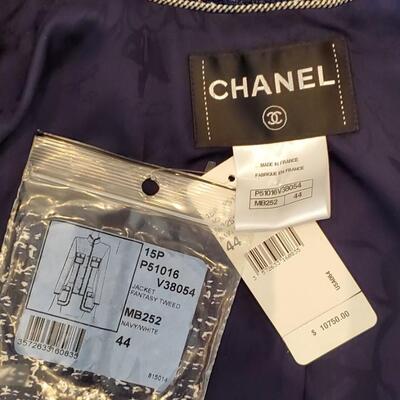 Chanel Navy Fantasy Tweed Layered Pocket Jacket