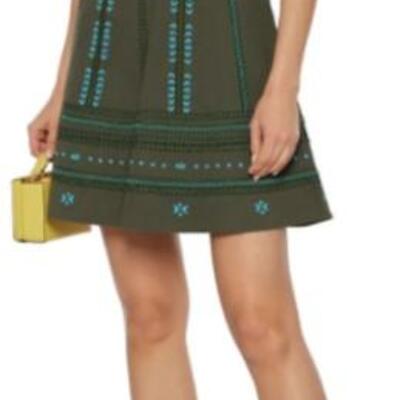 Valentino mini dress, khaki green cotton with turquoise beads and green embroidery. New with tags - never worn
